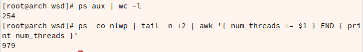 linux count all processes and threads